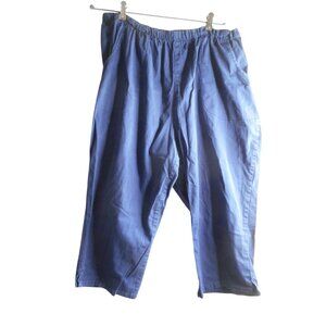 Woman Within Sz 26 W  cotton blend Capri Pants Blue Pockets elastic waist